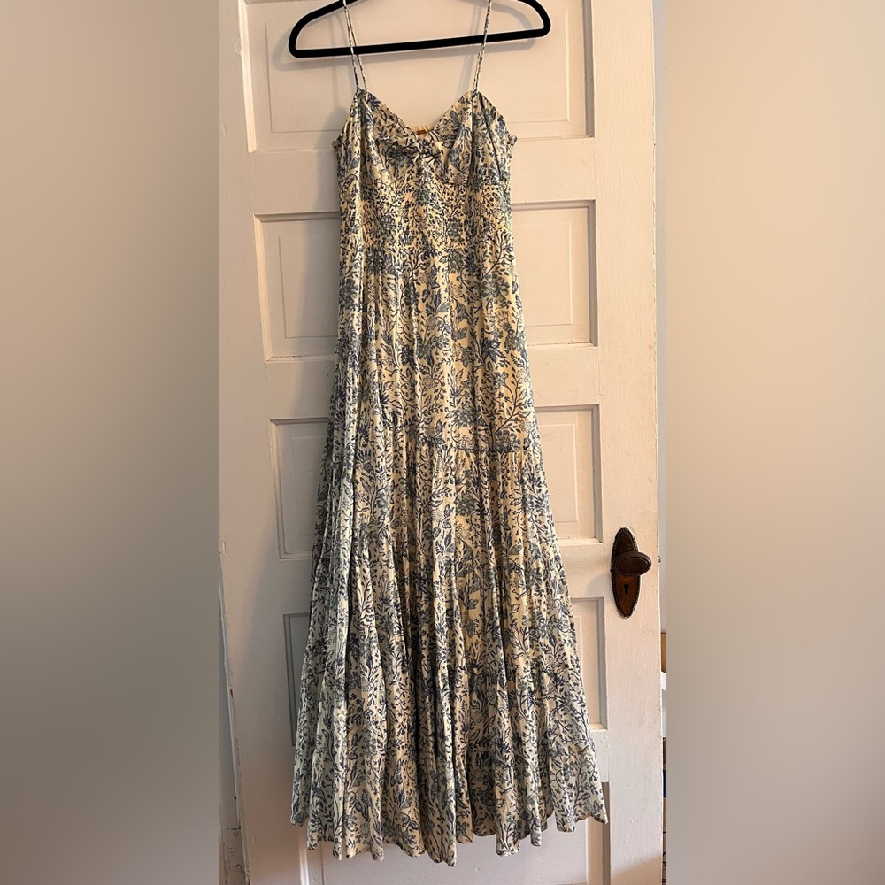Free People Floral Maxi Dress in Cream and Blue